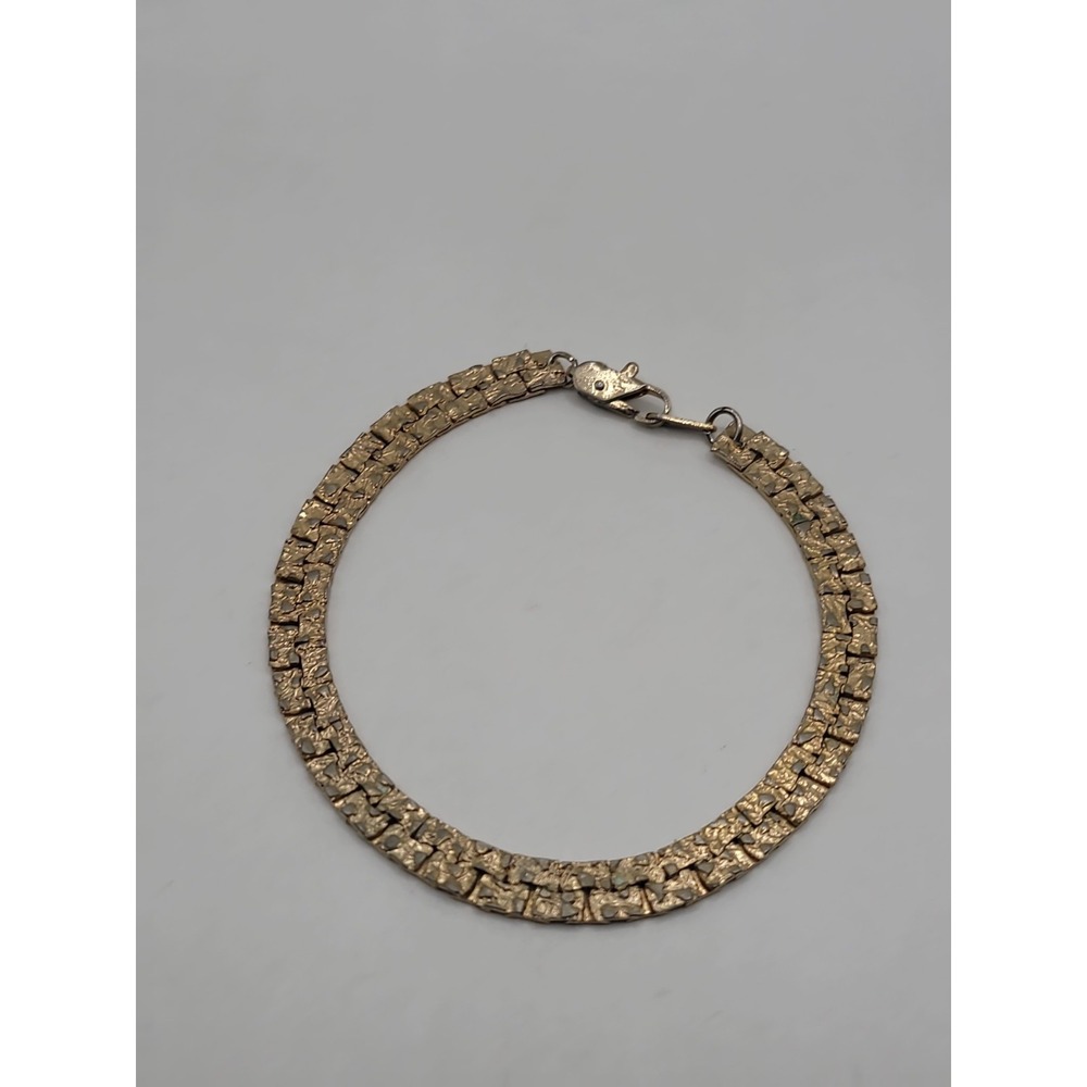 Gold Tone Textured Double Row Chain Bracelet Sparkle Statement Lobster Clasp